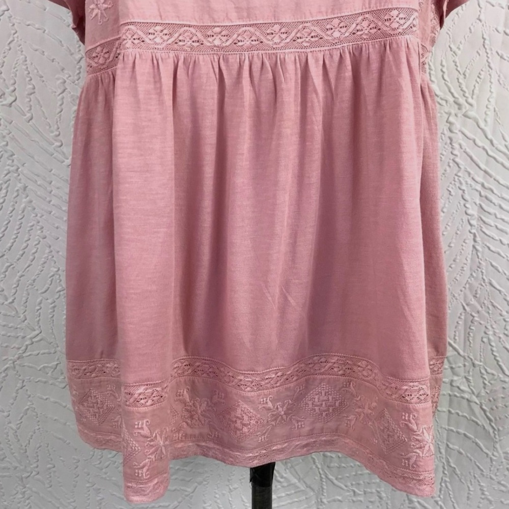 Lucky Brand Light Pink Embroidered Short Sleeve Peasant Blouse Women’s Size XL - Picture 5 of 10